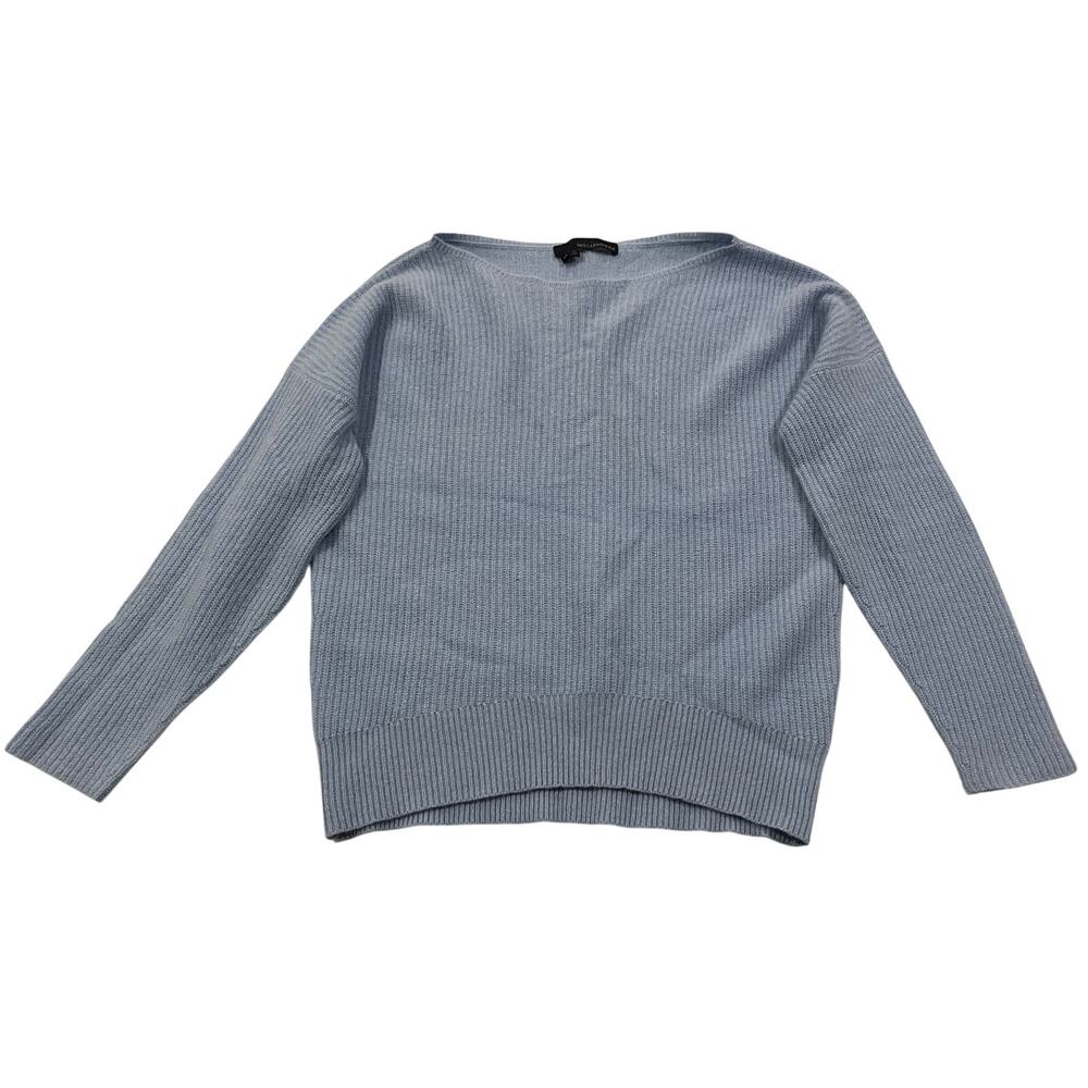 360 CASHMERE Womens XS Light Blue Ribbed Knit Boatneck Sweater 100% Cashmere